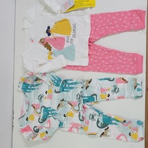 New! Set of 2 Carter's Toddler & Baby Matching Pajama Princess Long Sleeve